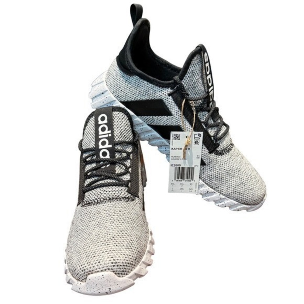 ADIDAS Kaptir 3.0 K NWT White Black Speckled Running Shoes | Youth 7 Women's 8.5